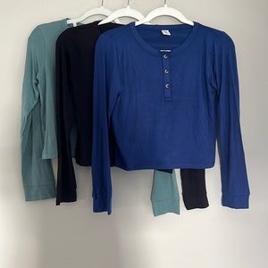 Lot of 3 Kate Quinn Bamboo Tween Long Sleeve Crop Henley Top Size 13/14Y